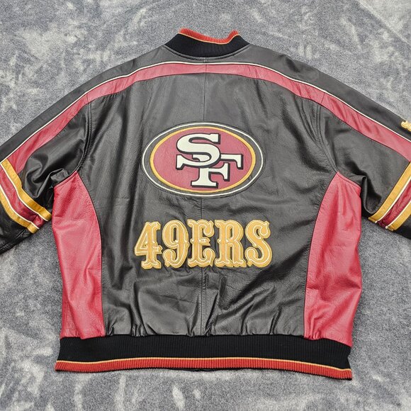 Vintage Carl Banks San Francisco 49ers Leather Jacket Mens XL Embroidered Bomber
